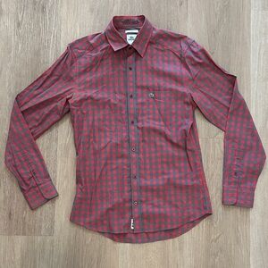 Lacoste Men's Red and Black Checkered Shirt